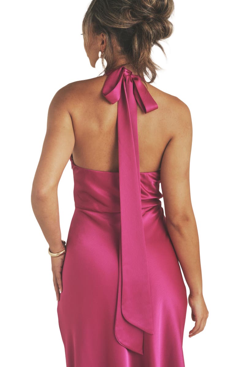 Six Stories Isabel Plunge Knot Detail Dress, Alternate, color, Raspberry