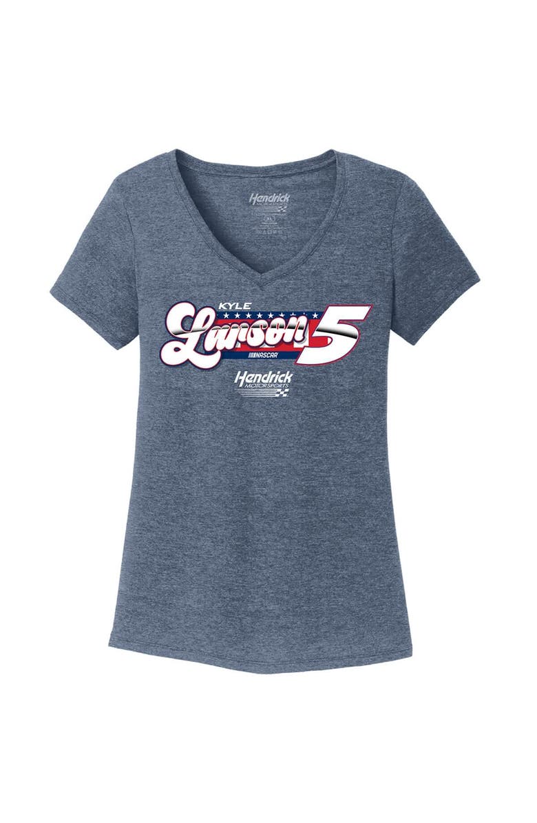 HENDRICK MOTORSPORTS TEAM COLLECTION Women's Hendrick Motorsports Team Collection Heather Navy Kyle Larson Tri-Blend V-Neck T-Shirt, Alternate, color, Heather Navy