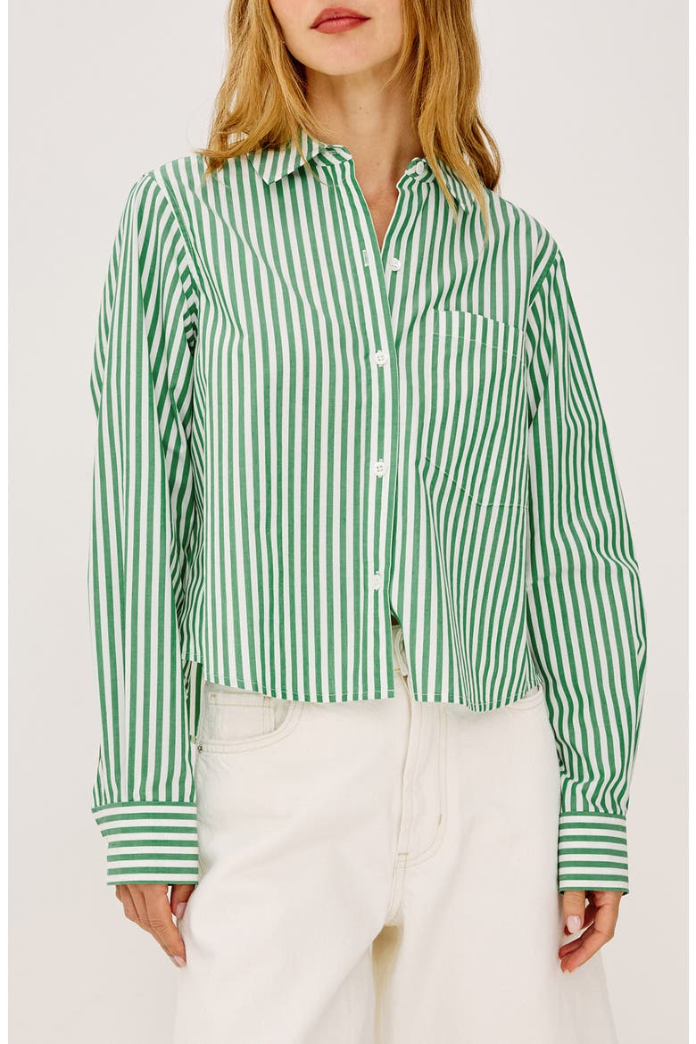 Ramy Stripe Cotton Blend Crop Button-Up Shirt, Main, color, EMERALD STRIPE