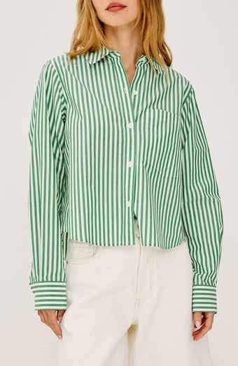 Ramy Stripe Cotton Blend Crop Button-Up Shirt