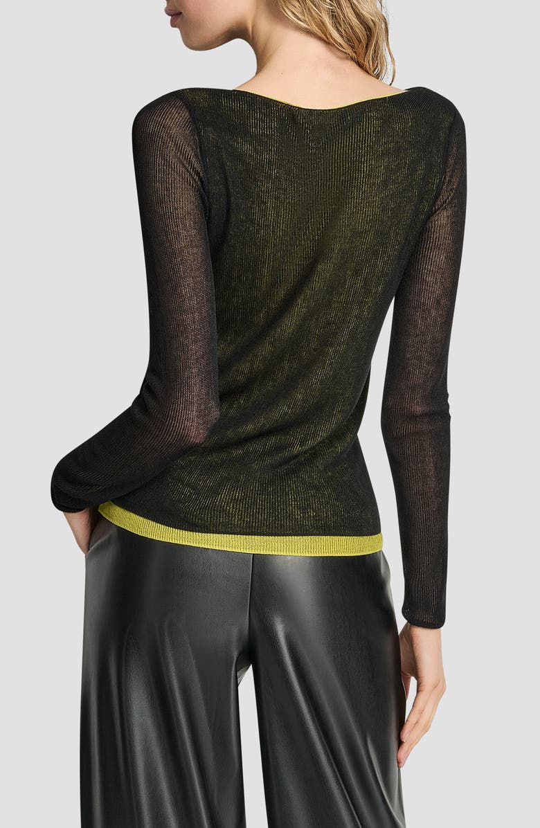 DKNY Double Layer Boat Neck Sweater, Alternate, color, Black/ Citronella