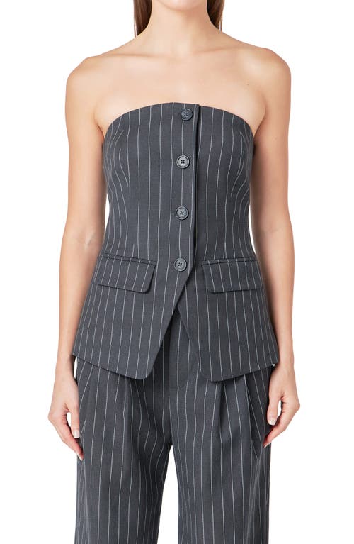 Endless Rose Pinstripe Strapless Button Front Top In Charcoal