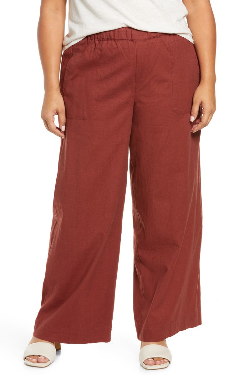 Wit & Wisdom High Waist Stretch Linen Blend Pants, Main, color, Burnt Henna