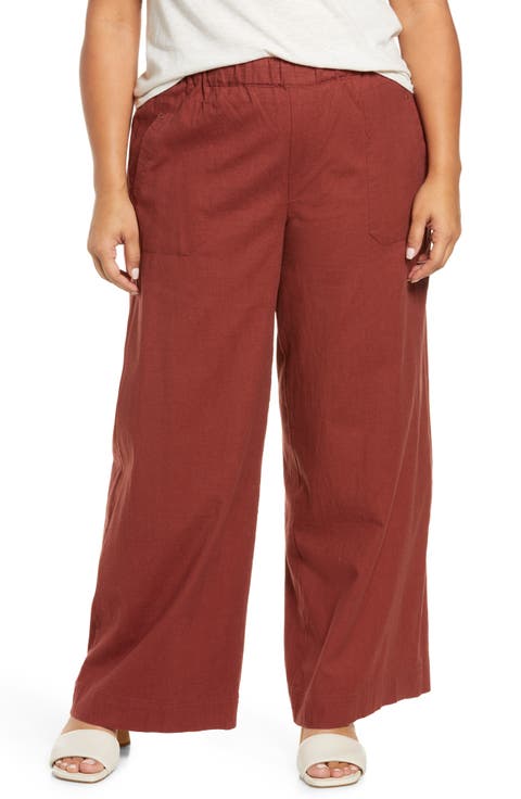 High Waist Stretch Linen Blend Pants (Plus Size)