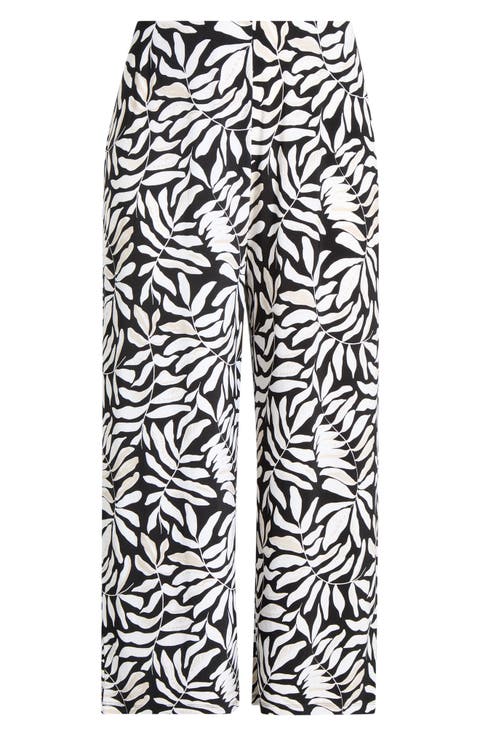 Print Knit Crop Wide Leg Pants (Plus)