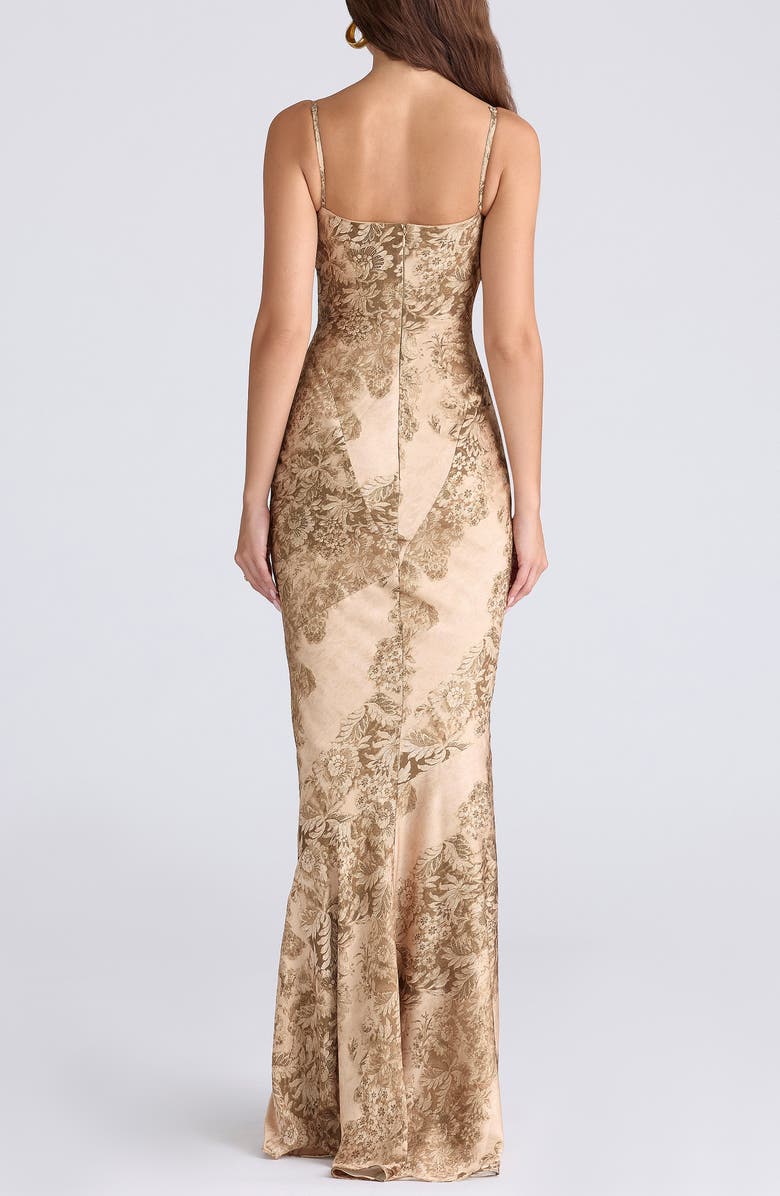 HOUSE OF CB Nalani Floral Satin Burnout Gown, Alternate, color, Gold