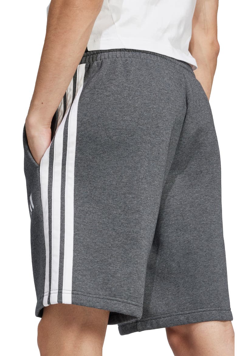 Essential 3-Stripes Fleece Shorts, Alternate, color, MEDIUM GREY HEATHER/ BLACK