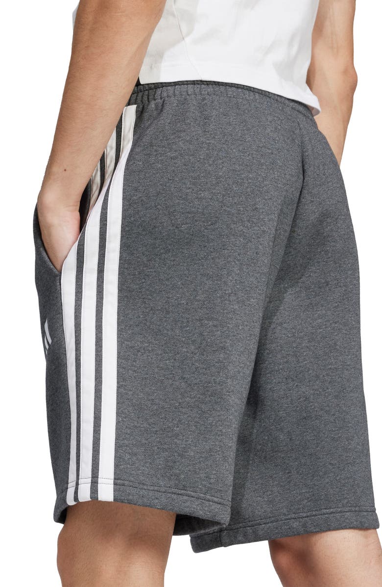 adidas Essential 3-Stripes Fleece Shorts, Alternate, color, Medium Grey Heather/ Black