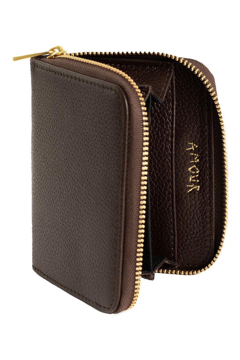 Mini Grained Leather Card Case, Alternate, color, BROWNIE