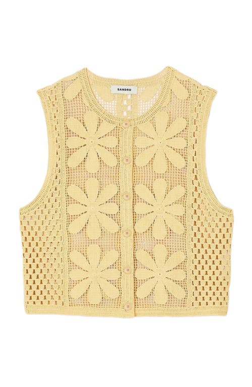 Sandro Crochet Sleeveless Cardigan In Yellow