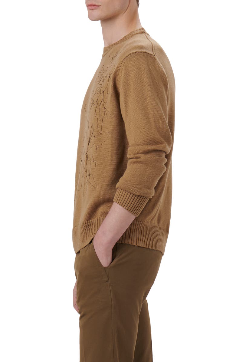 Bugatchi Embroidered Merino Wool Crewneck Sweater, Alternate, color, Camel
