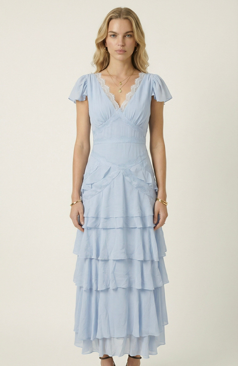 Lace Trim Tiered Maxi Dress