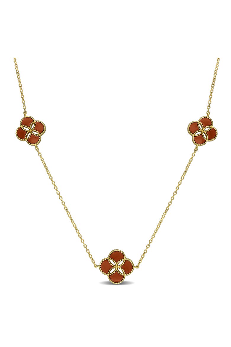 Carnelian Floral Station Necklace Yellow Plated Silver, Main, color, Yellow-Plated Sterling Silver