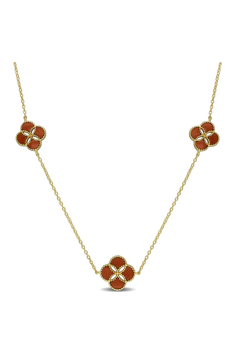 Julianna B. Carnelian Floral Station Necklace Yellow Plated Silver, Main, color, Yellow-Plated Sterling Silver