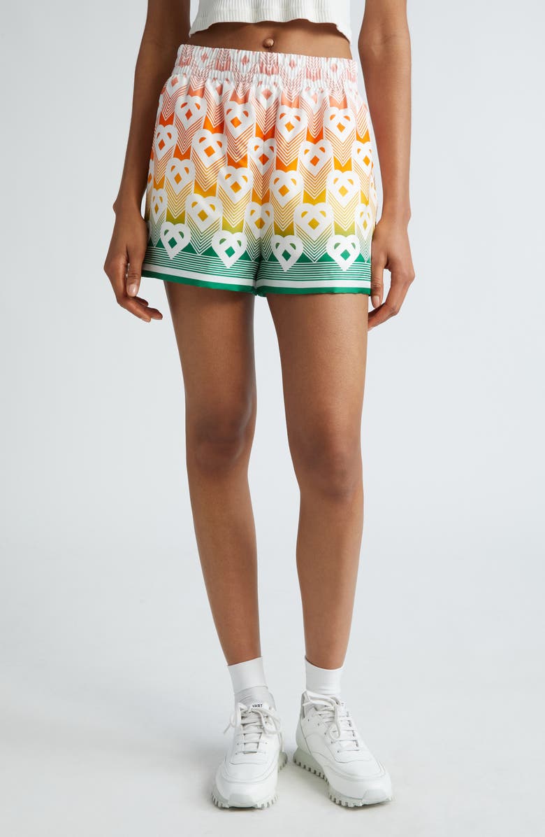 Casablanca Gradient Heart Monogram Silk Twill Shorts, Main, color, 