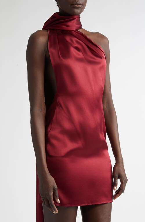 Laquan Smith Scarf Detail Silk Minidress In Burgundy