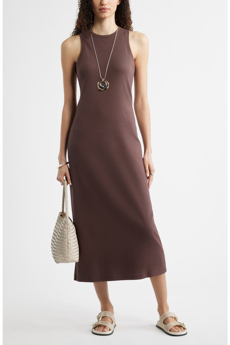 Stretch Cotton Microrib Tank Dress, Main, color, BROWN ROAST