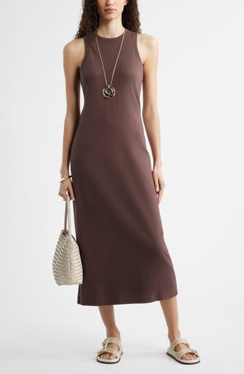 Nordstrom Stretch Cotton Microrib Tank Dress In Brown