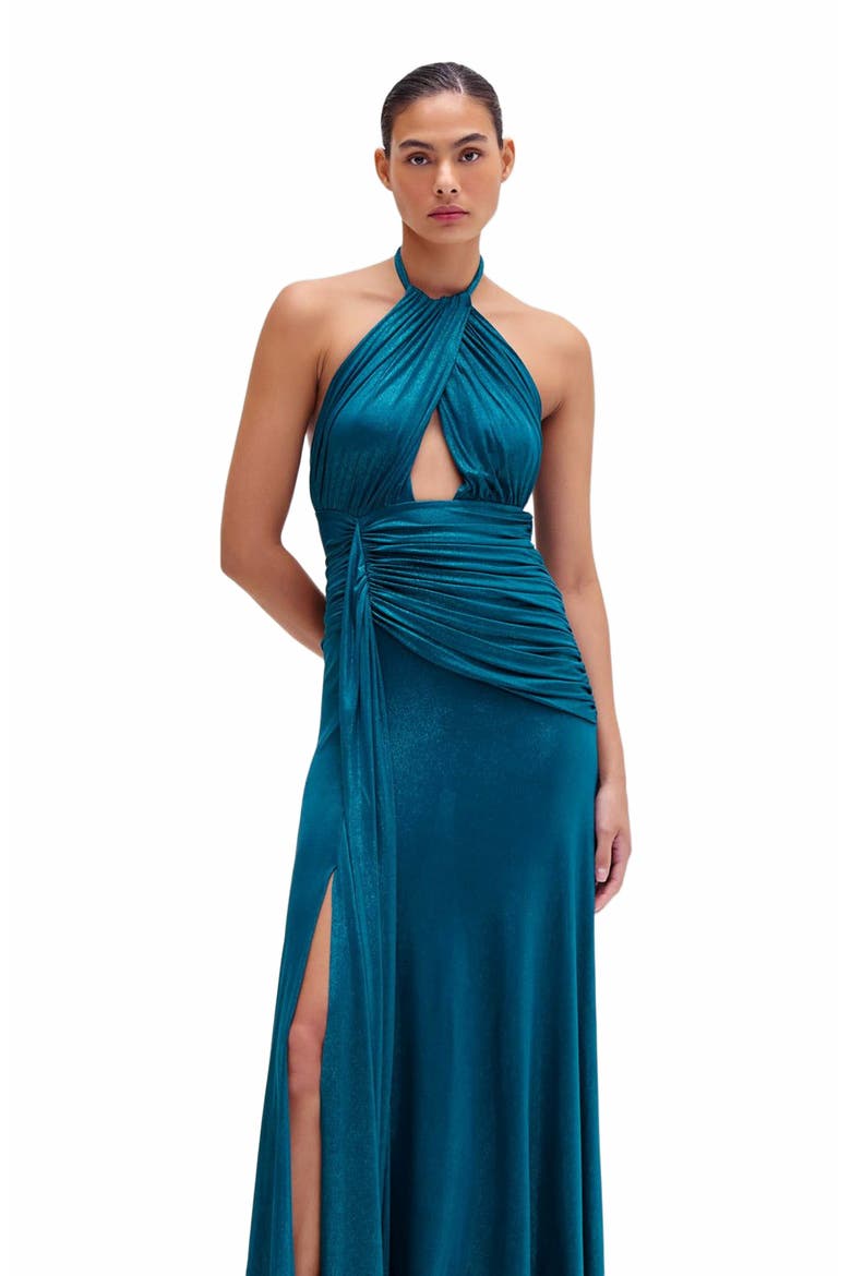 Metallic Jersey Halterneck Max, Alternate, color, EMERALD