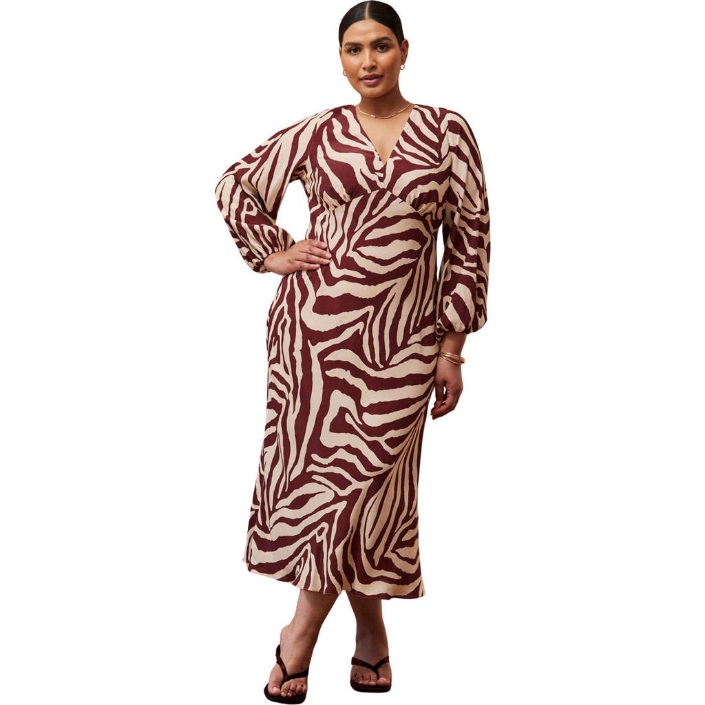 Live Unlimited Animal Stripe Long Sleeve Dress In Multi