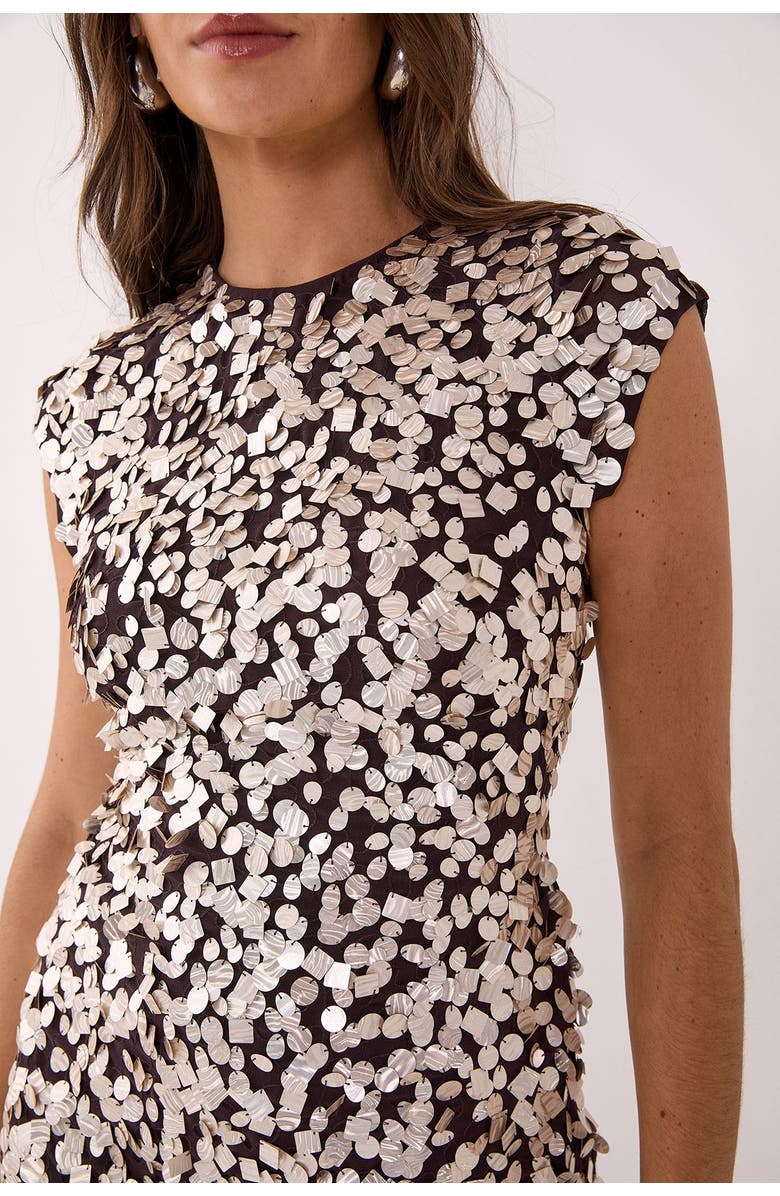 NASTY GAL Hand Embellished Cap Sleeve Mini Dress, Alternate, color, Chocolate