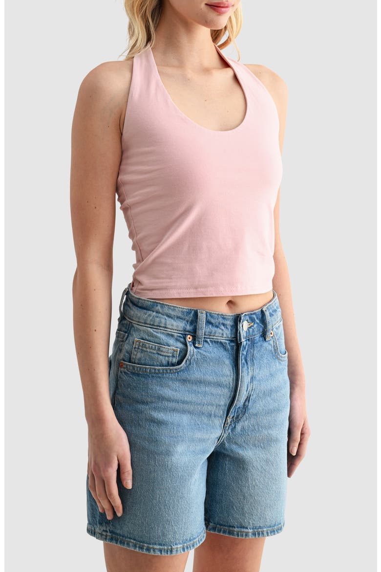 Stretch Cotton Halter Top, Alternate, color, WARM PINK