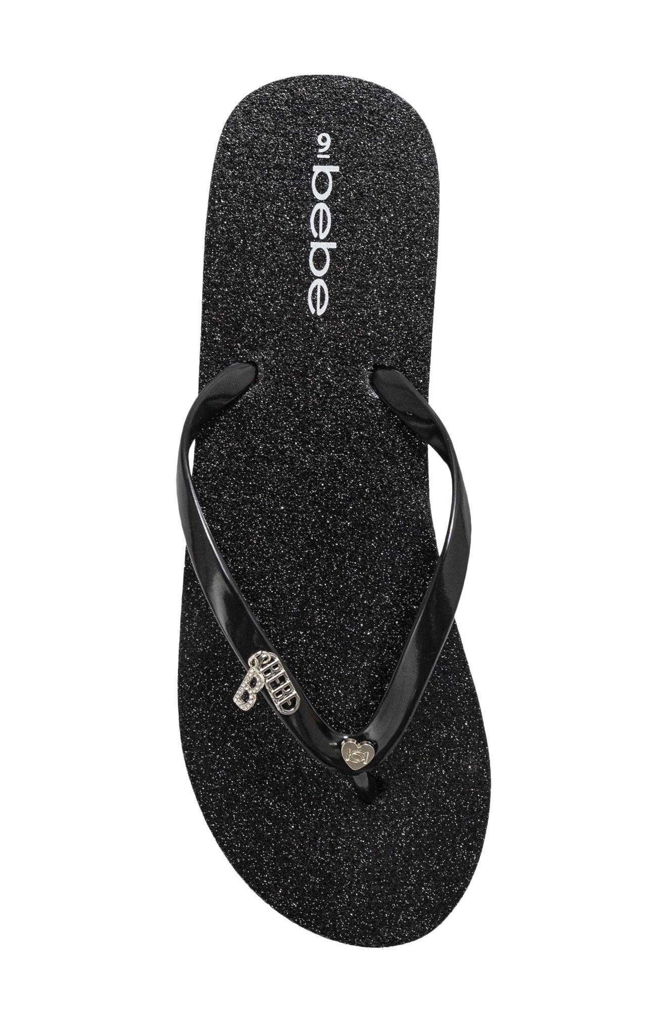 bebe Glittery Thong Sandal, Alternate, color, Black