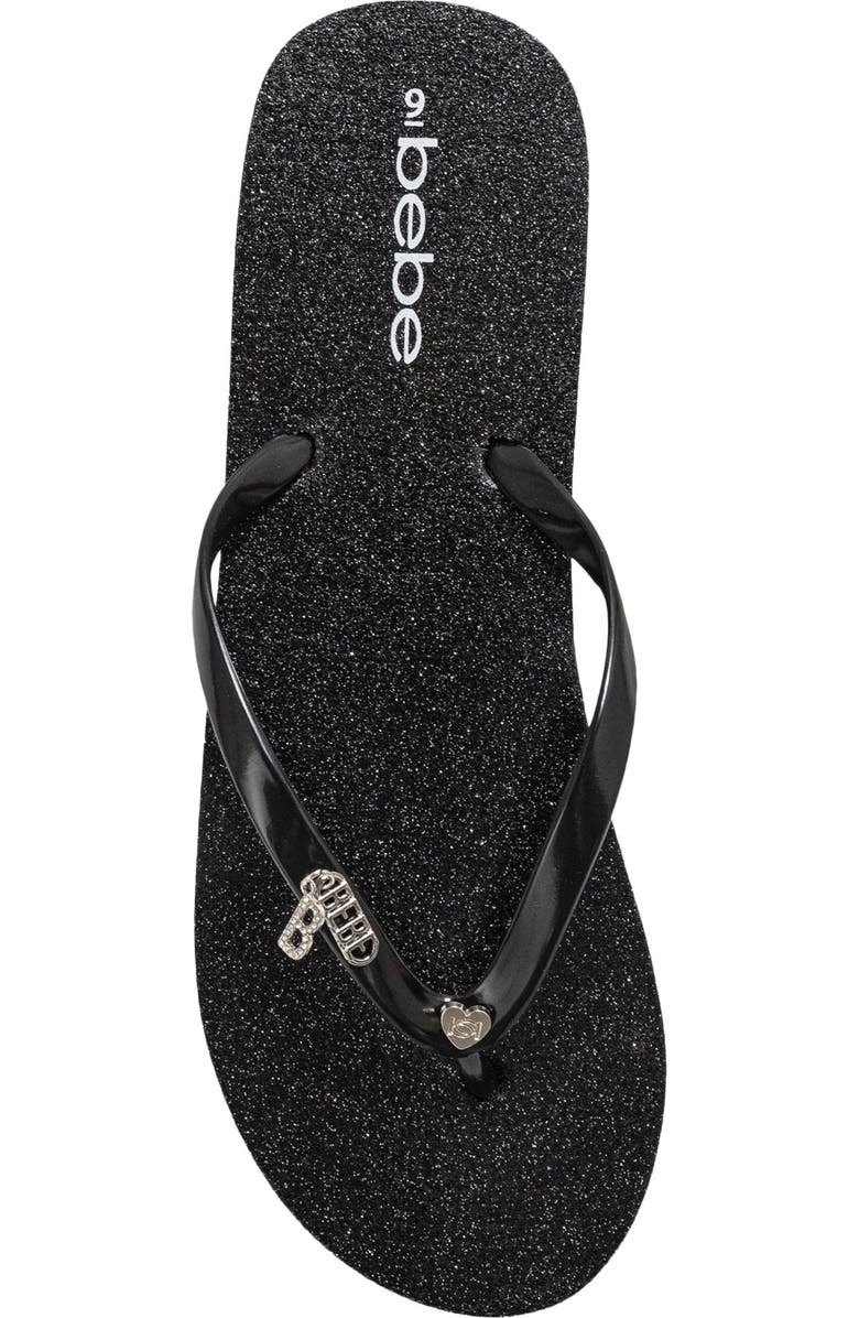 bebe Glittery Thong Sandal, Alternate, color, Black
