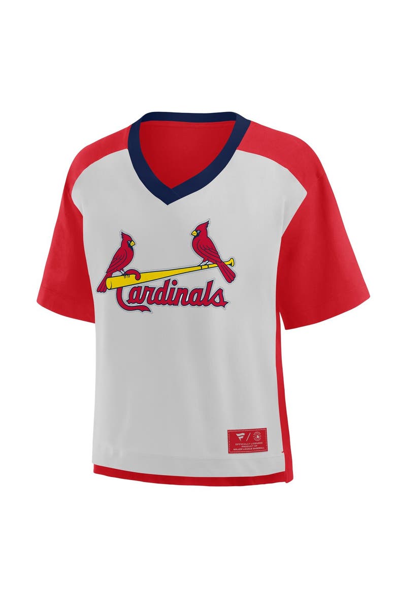 Women's Fanatics Red/Graphite St. Louis Cardinals Oversized Race To Win V-Neck T-Shirt, Alternate, color, Red