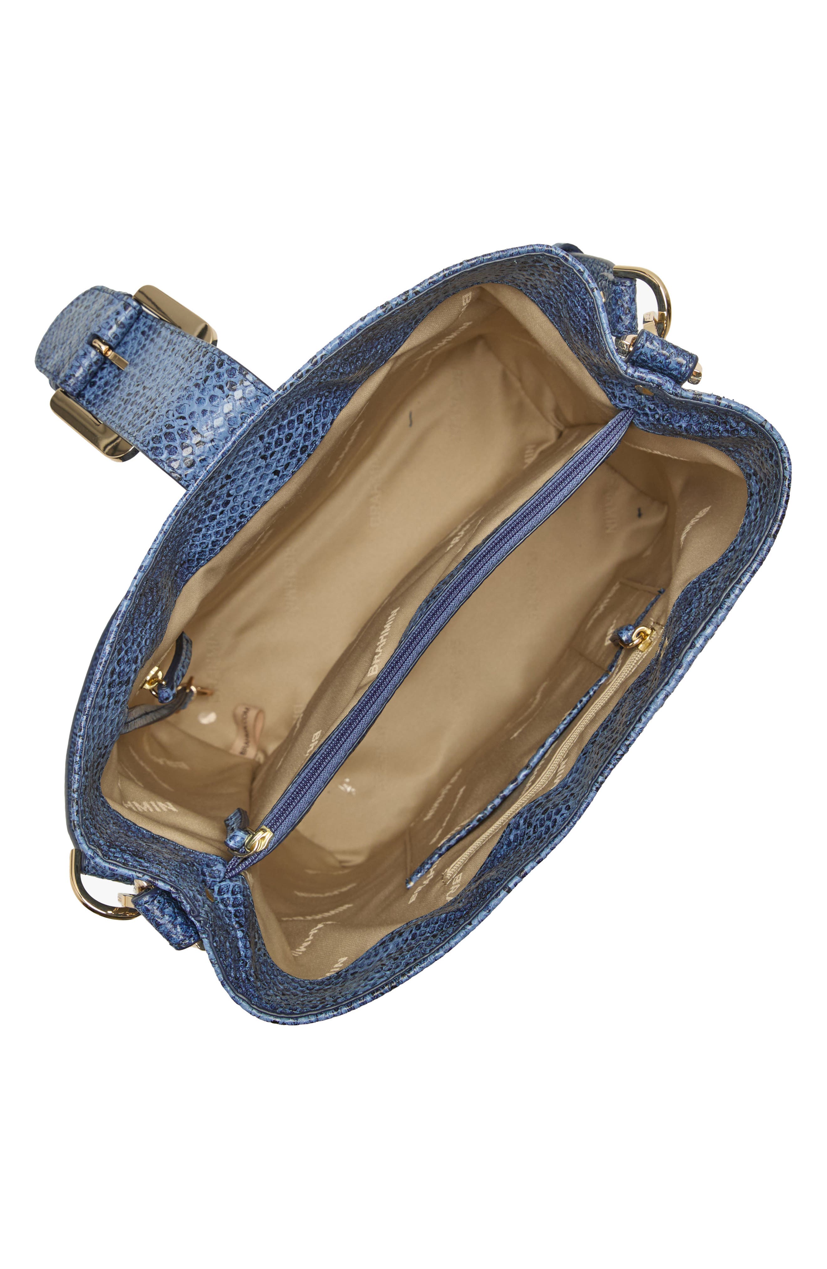 Brahmin Celina Croc Embossed Leather Bucket Bag, Alternate, color, Navy