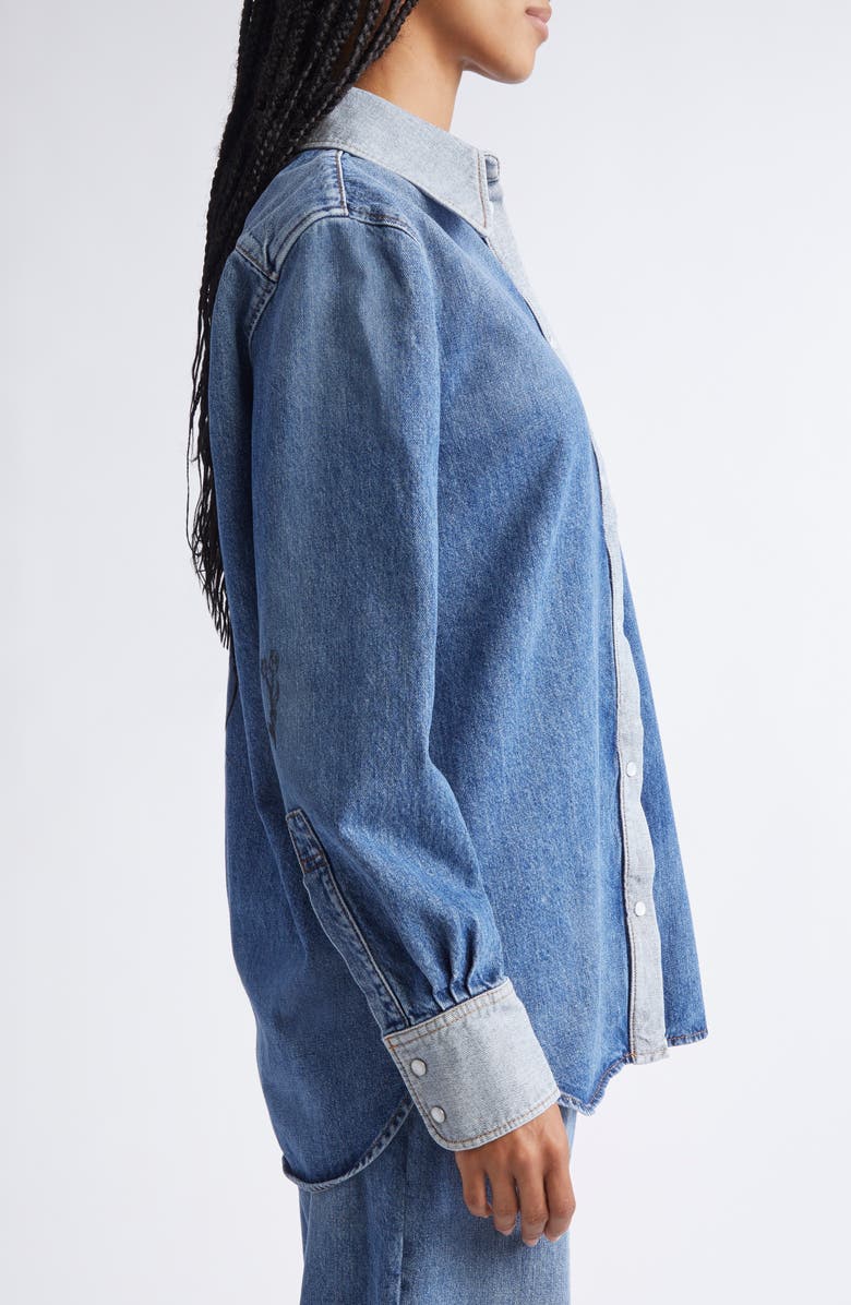 Marni Embroidered Denim Pearl Snap Shirt, Alternate, color, 00B52 Azure