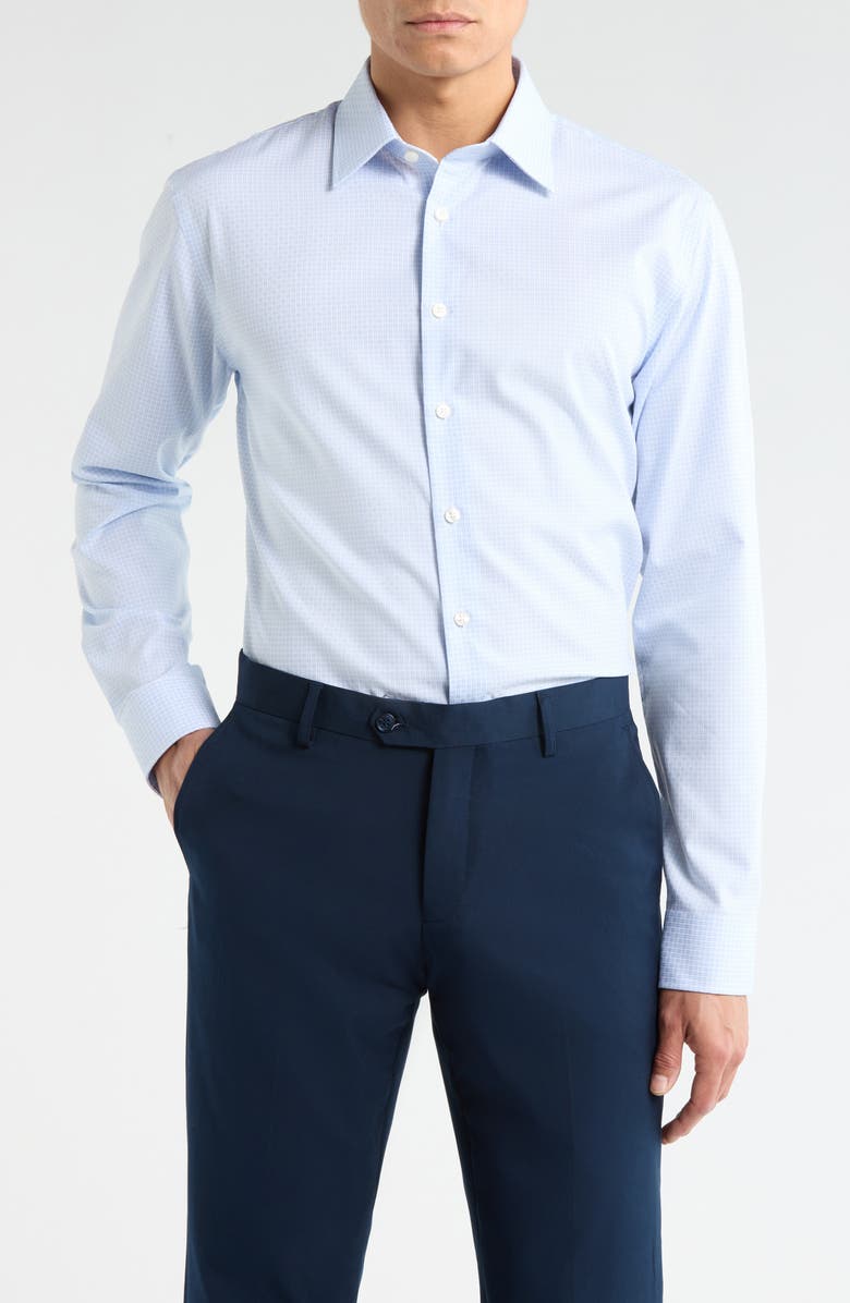 Nordstrom Trim Fit Jocko Check Premium Non Iron Cotton Dress Shirt, Main, color, Blue Jocko Pat