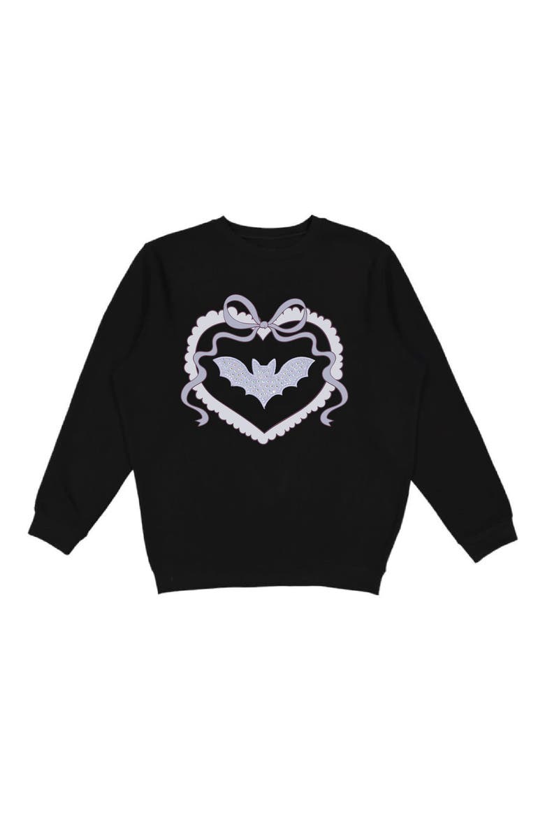 Rhinestone Bat Patch Halloween Sweatshirt, Main, color, Black