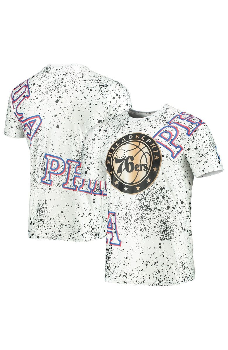 FISLL Men's FISLL White Philadelphia 76ers Gold Foil Splatter Print T-Shirt, Main, color, White