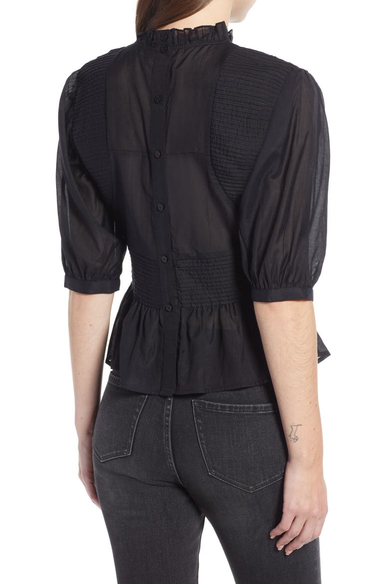 Pleated Peplum Top (Nordstrom Exclusive), Alternate, color, BLACK