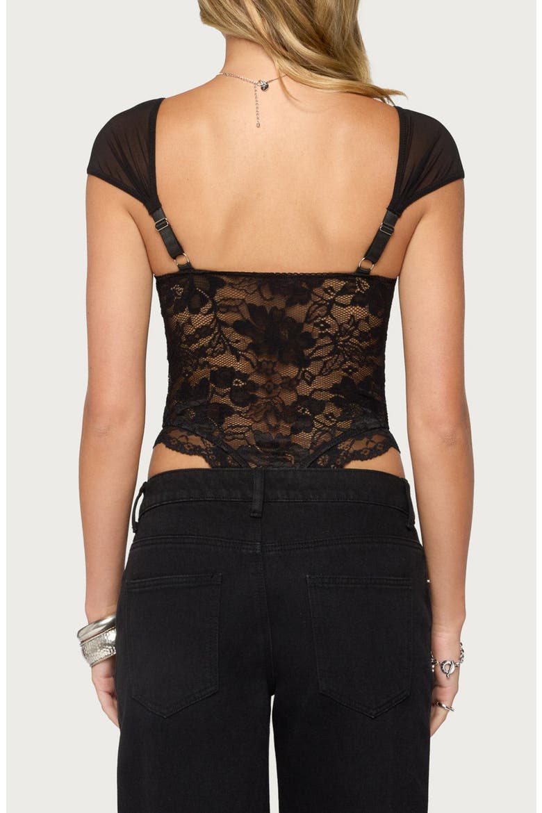Gasha Lace Cupped Bodysuit, Alternate, color, BLACK