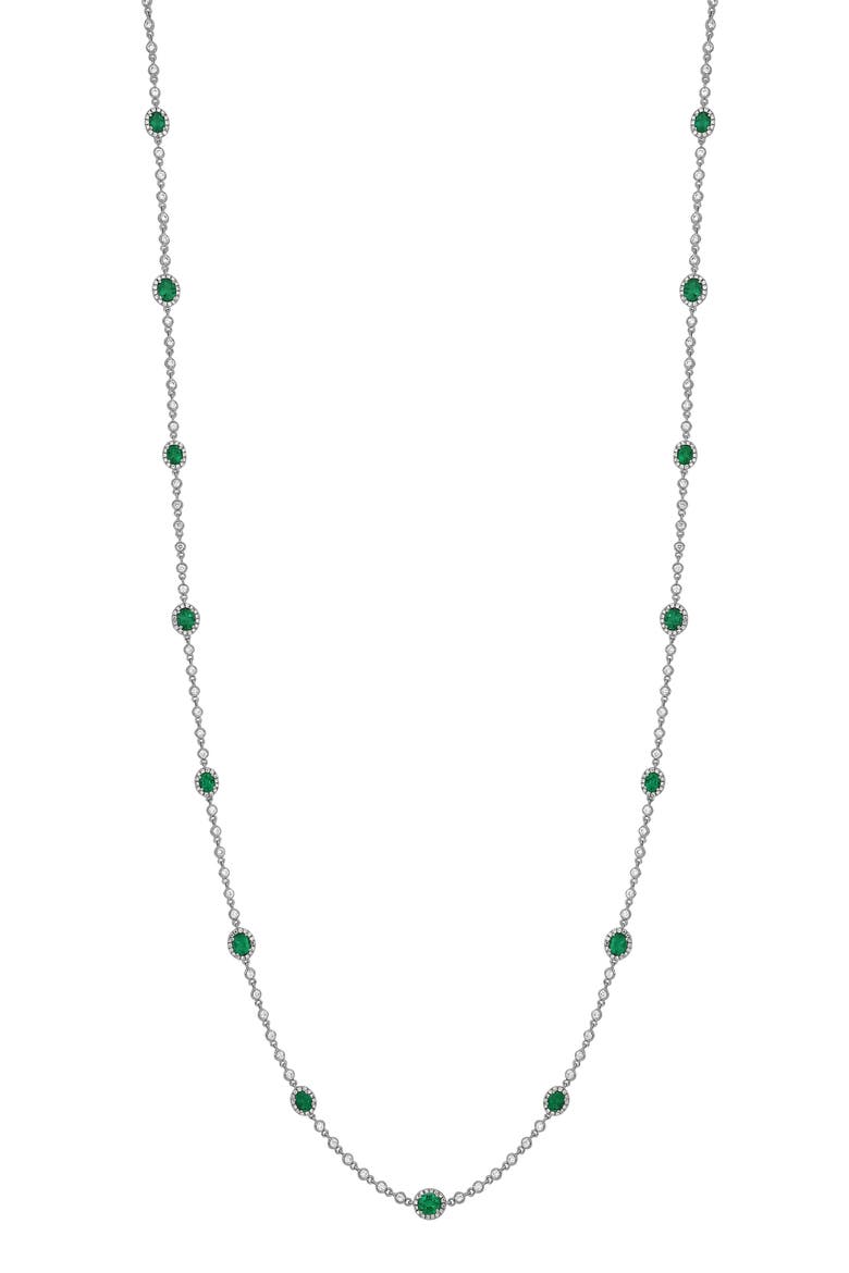 El Mar Station Emerald & Diamond Long Necklace, Main, color, 18K WHITE GOLD
