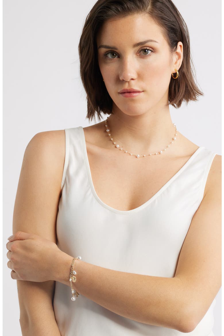 Freshwater Pearl Station Chain Necklace, Alternate, color, WHITE- GOLD