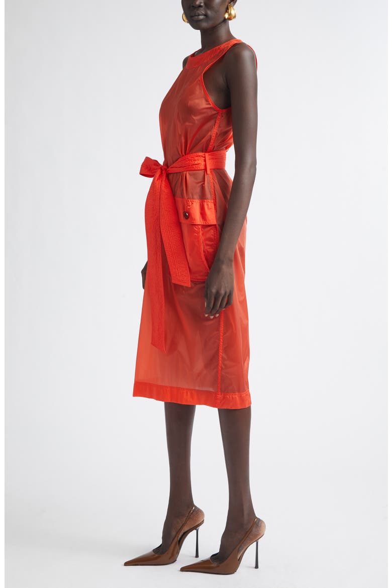 Button Back Belted Nylon Dress, Alternate, color, ROUGE ORANGE
