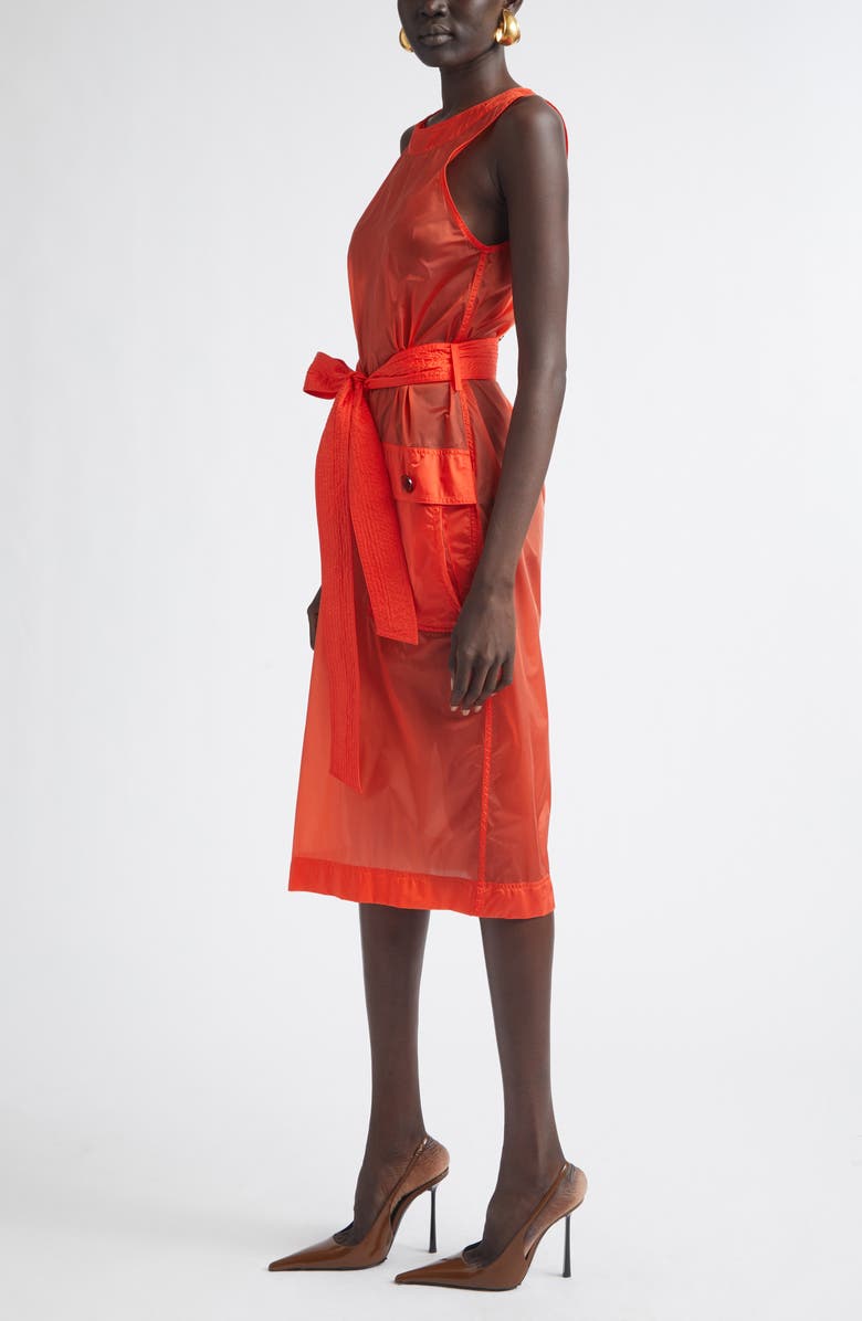 Saint Laurent Button Back Belted Nylon Dress, Alternate, color, Rouge Orange