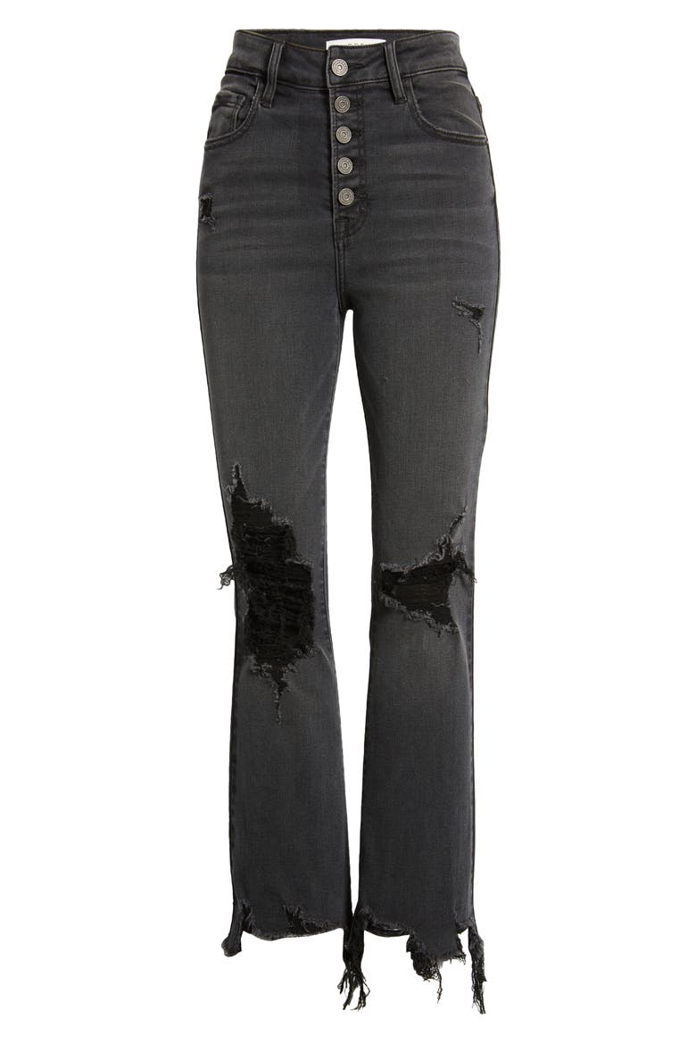 Distressed Button Fly Straight Leg Jeans, Alternate, color, BLACK
