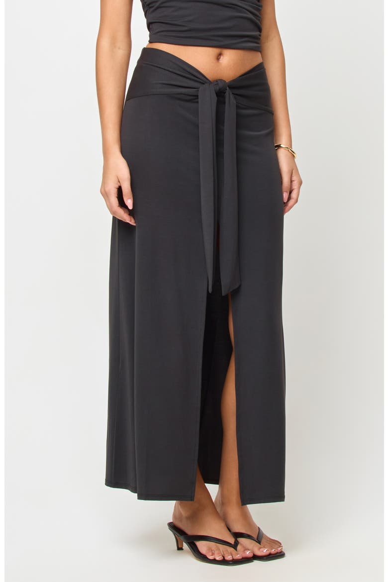 Moonlit Tie Front Midi Skirt Cover-Up, Alternate, color, BLACK
