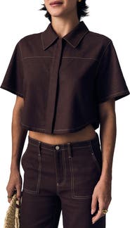 LE JEAN Short Sleeve Swing Linen Button-Up Shirt