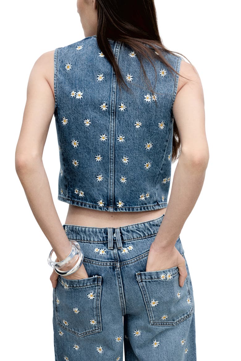 Massy Daisy Embroidered Denim Crop Vest, Alternate, color, MEDIUM BLUE