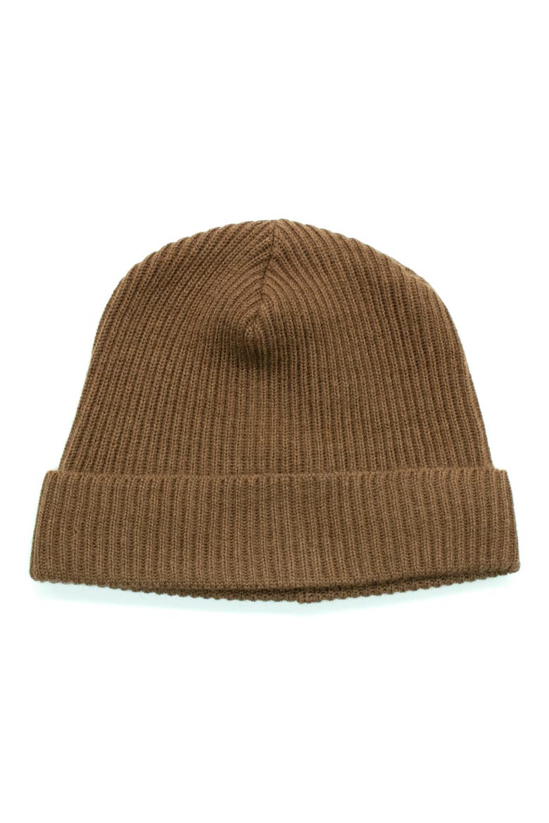 Merino Wool Rib Cuff Beanie, Main, color, BRAN