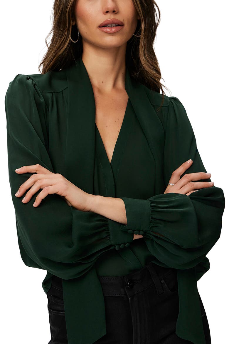 Kirstie Tie Neck Silk Georgette Shirt, Alternate, color, DKFOREST