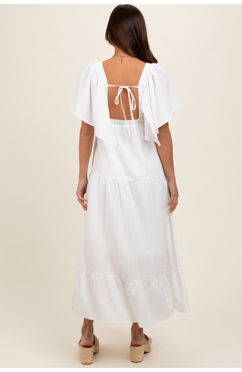 PinkBlush Deep V-Neck Flutter Sleeve Tiered Midi Dress, Alternate, color, Ivory