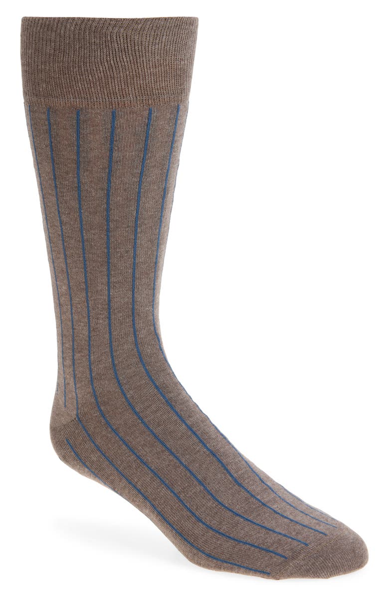Nordstrom Stripe Cotton Blend Dress Socks, Main, color, Brown- Blue
