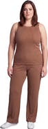 24seven Comfort Apparel Curvy Basic Ribbed Knit Tank Top and Elastic Waist Wide Leg Pant Set