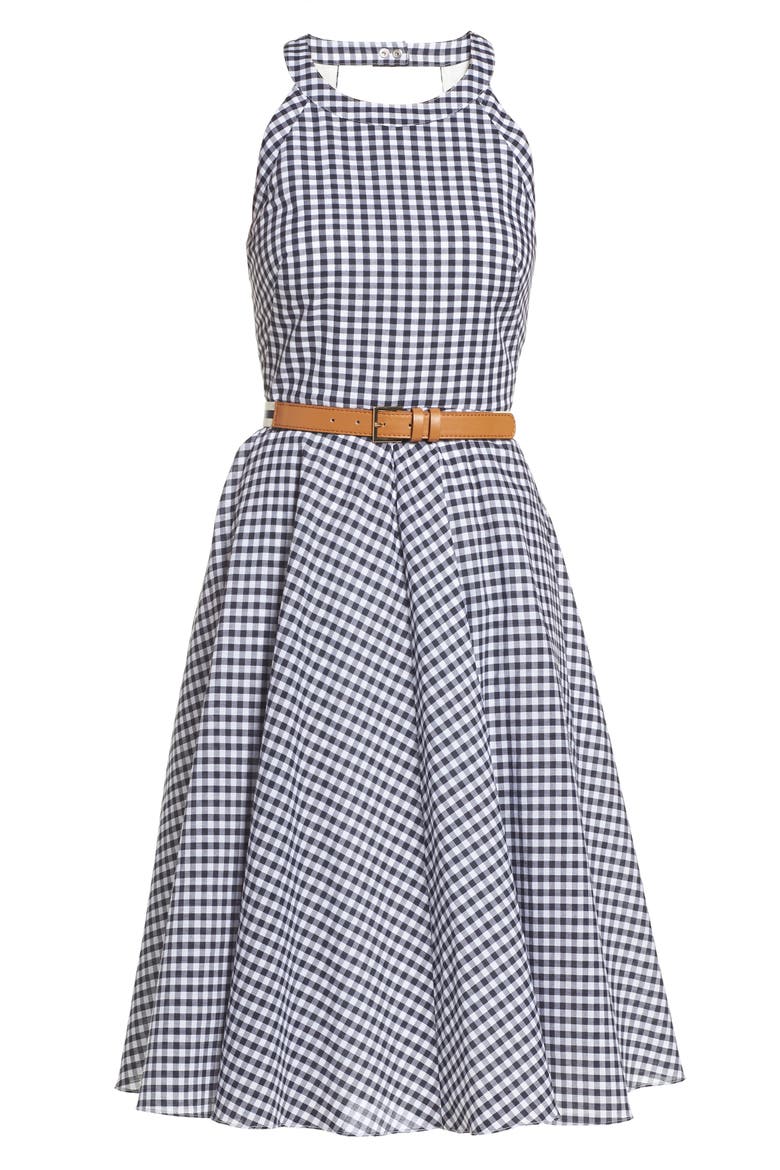 Belted Halter Fit & Flare Dress, Alternate, color, NAVY/ IVORY
